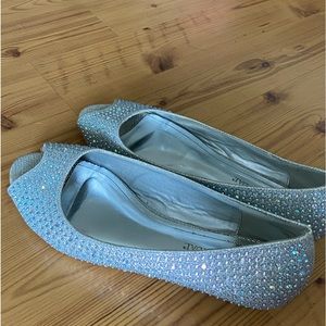 David's Bridal Silver Rhinestone Slippers